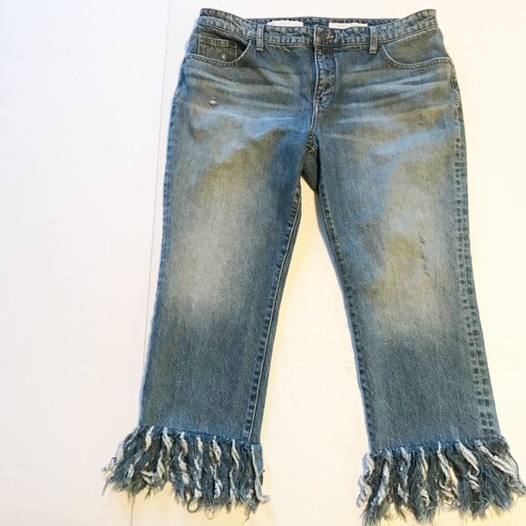 ANTHROPOLOGIE PILCRO Hyphen Boy Fit Fringe Crop Jeans Womens 32 - Picture 3 of 10